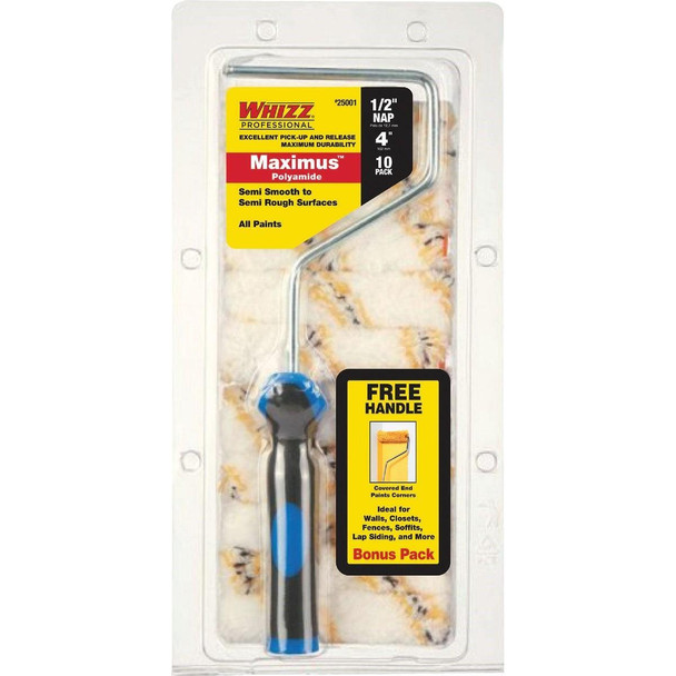 25001F Whizz Maximus 4 In. x 1/2 In. Semi-Smooth To Semi-Rough Paint Roller Cover & Frame, (10-Pack)