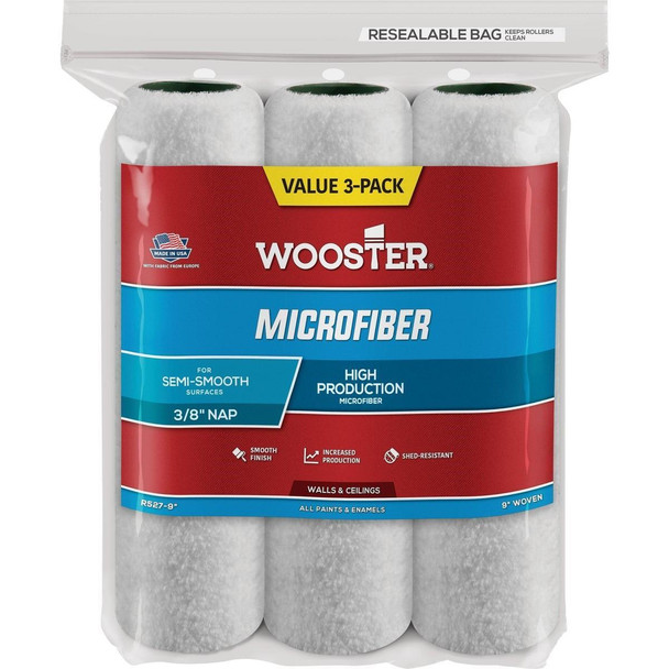 R527-9 Wooster 9 In. x 3/8 In. Microfiber Roller Cover (3-Pack)
