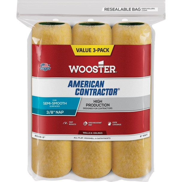 R568-9 Wooster American Contractor 9 In. x 3/8 In. Knit Fabric Roller Cover (3-Pack)