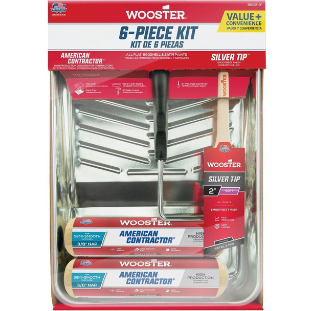 R962-9 Wooster American Contractor & Silver Tip Roller & Tray Set (6-Piece)