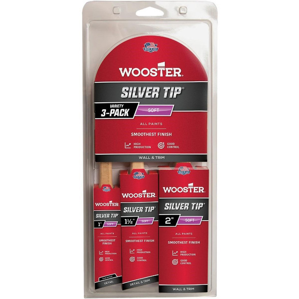 5229 Wooster SILVER TIP 1 In., 1-1/2 In., 2 In. Angle Sash Polyester Paint Brush Set (3-Pack)