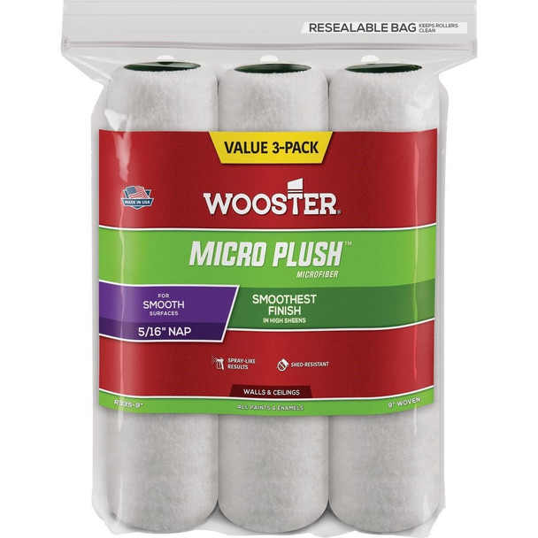 R335-9 Wooster Micro Plush 9 In. x 5/16 In. Microfiber Roller Cover (3-Pack)