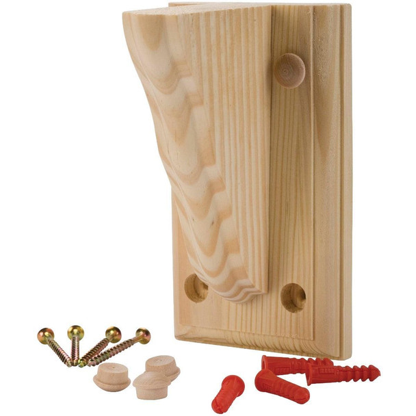 1351/TWB-601 Waddell 6 In. D. x 9 In. H. Natural Wood Shelf Bracket with Backplate