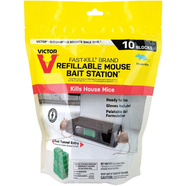M922 Victor Fast-Kill Refillable Mouse Bait Station (10-Refill)