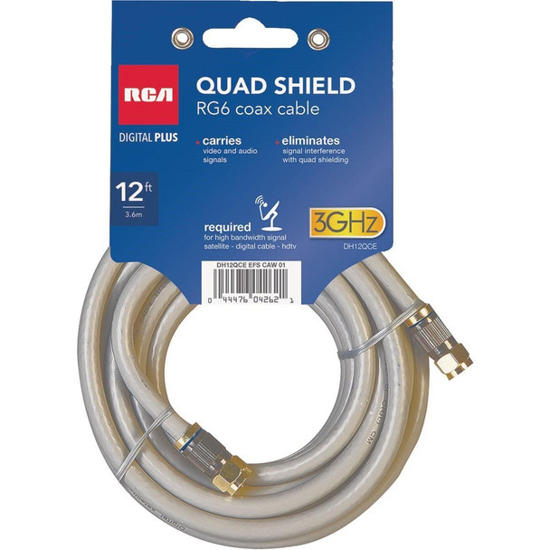 DH12QCE RCA 12 Ft. Gray Quad RG6 Coaxial Cable