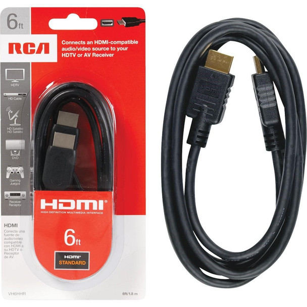 VH6HHR RCA 6 Ft. Black Standard HDMI Cable