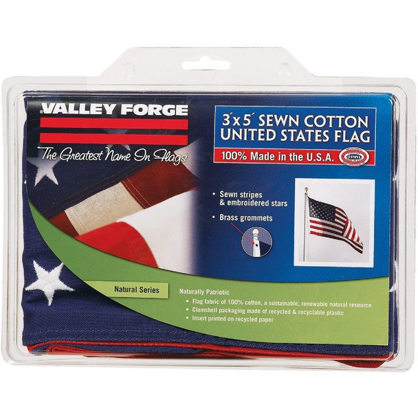 USB3 Valley Forge 3 Ft. x 5 Ft. Cotton Natural Series American Flag