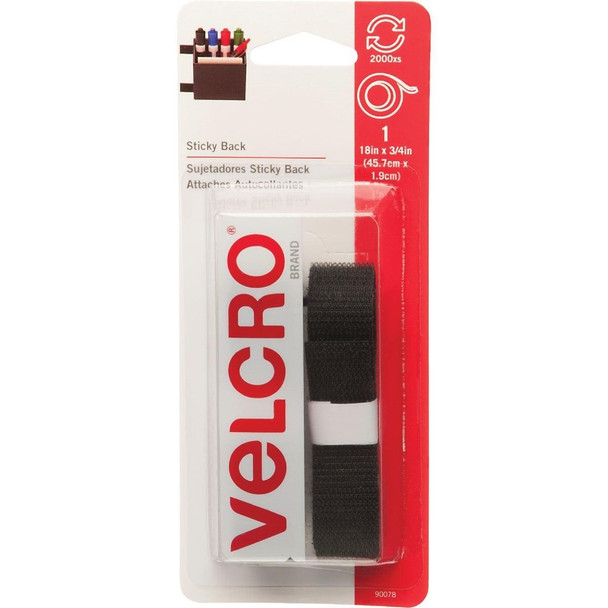 90078 VELCRO Brand 3/4 In. x 18 In. Black Sticky Back Reclosable Hook & Loop Roll
