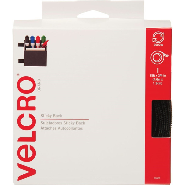 90081 VELCRO Brand 3/4 In. x 15 Ft. Black Sticky Back Reclosable Hook & Loop Roll