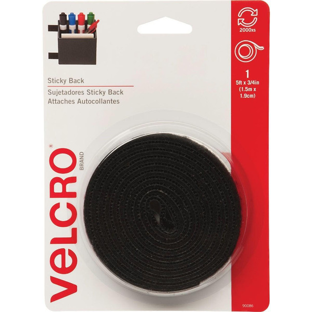 90086 VELCRO Brand 3/4 In. x 5 Ft. Black Sticky Back Reclosable Hook & Loop Roll