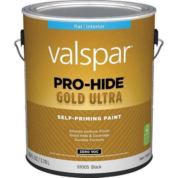 028.0061005.007 Valspar Pro-Hide Gold Ultra Zero VOC Latex Flat Interior Wall Paint, Black, 1 Gal.