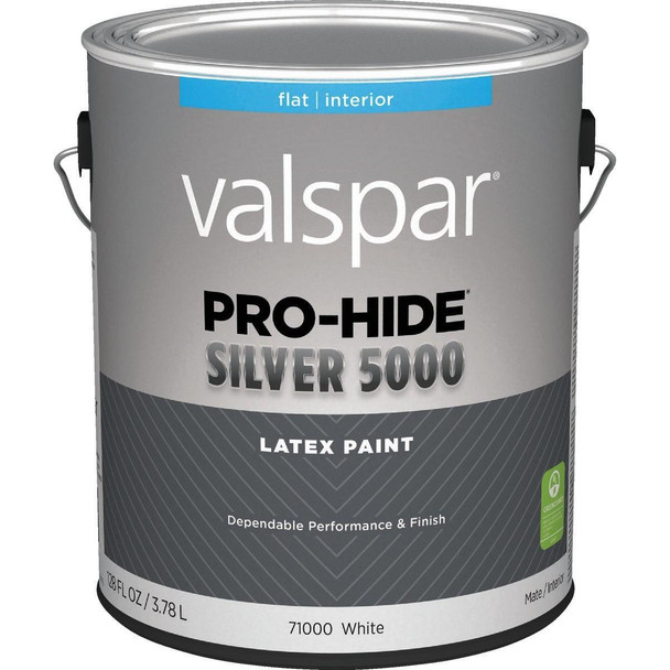 028.0071000.007 Valspar Pro-Hide Silver 5000 Latex Flat Interior Wall Paint, White Base, 1 Gal.