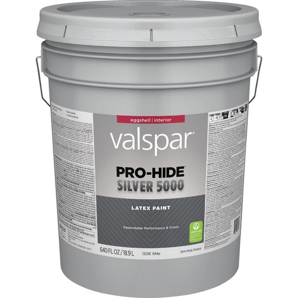 028.0072000.008 Valspar Pro-Hide Silver 5000 Latex Eggshell Interior Wall Paint, White Base, 5 Gal.