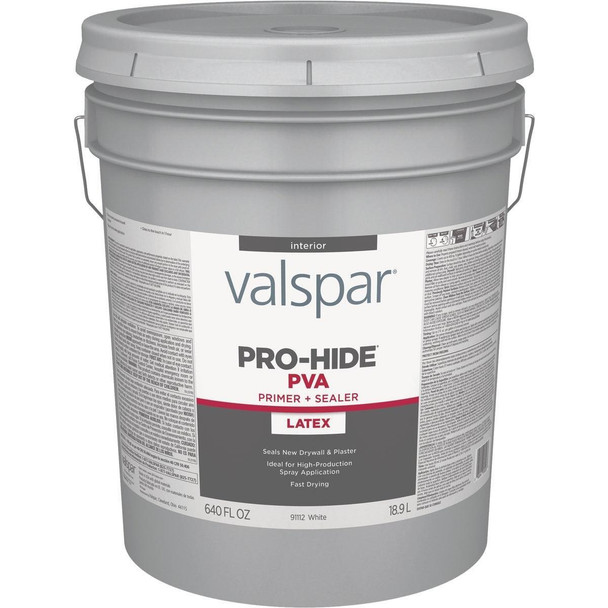 028.0091112.008 Valspar Pro-Hide PVA Interior Latex Drywall Primer, White, 5 Gal.