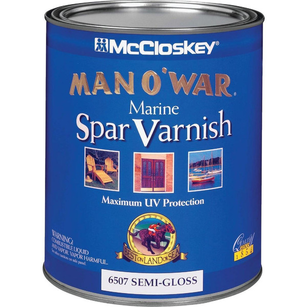 080.0006507.005 McCloskey Man O'War VOC Semi-Gloss Spar Interior & Exterior Varnish, Quart