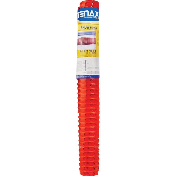 90600004 Tenax Saf-T-Sno 4 Ft. H. x 50 Ft. L. Polyethylene Snow Safety Fence, Orange