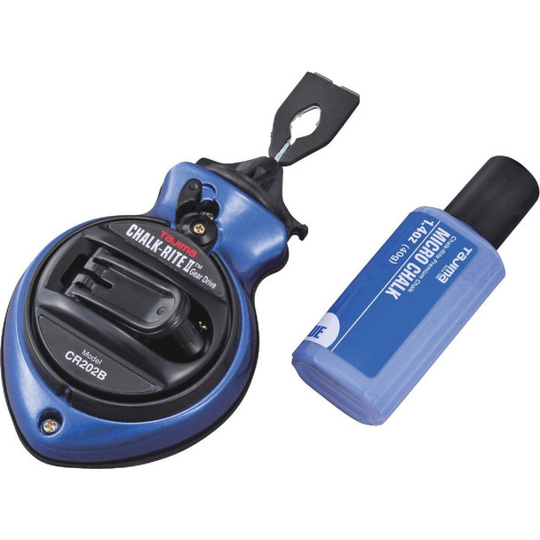 CR202B-P Tajima Chalk-Rite II 100 Ft. Ultra-Thin Chalk Line Reel and Chalk, Blue