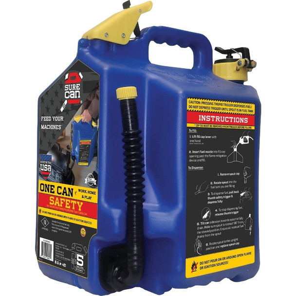 SUR5SFK2 SureCan 5 Gal. Plastic Kerosene Safety Can, Blue