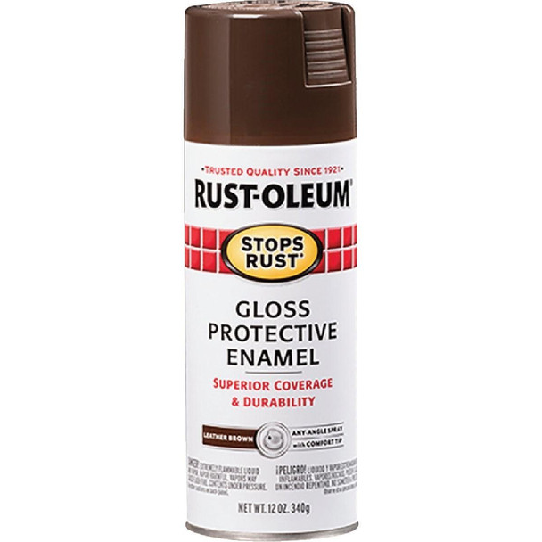 7775830 Rust-Oleum Stops Rust Leather Brown Gloss 12 Oz. Anti-Rust Spray Paint