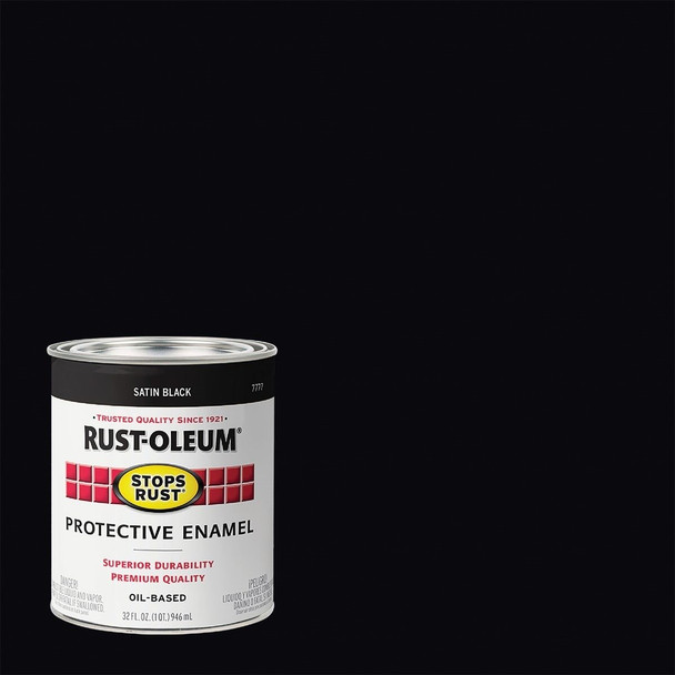 7777502 Rust-Oleum Stops Rust Oil Based Satin Protective Rust Control Enamel, Black, 1 Qt.