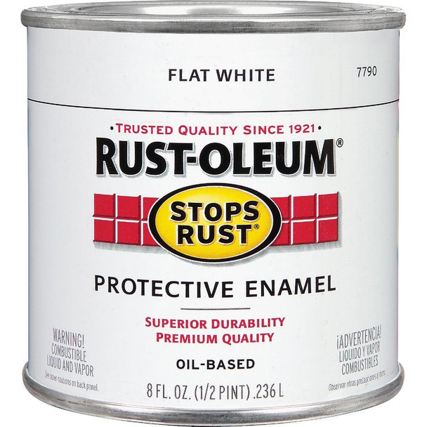 7790730 Rust-Oleum Stops Rust Oil Based Flat Protective Rust Control Enamel, White, 1/2 Pt.