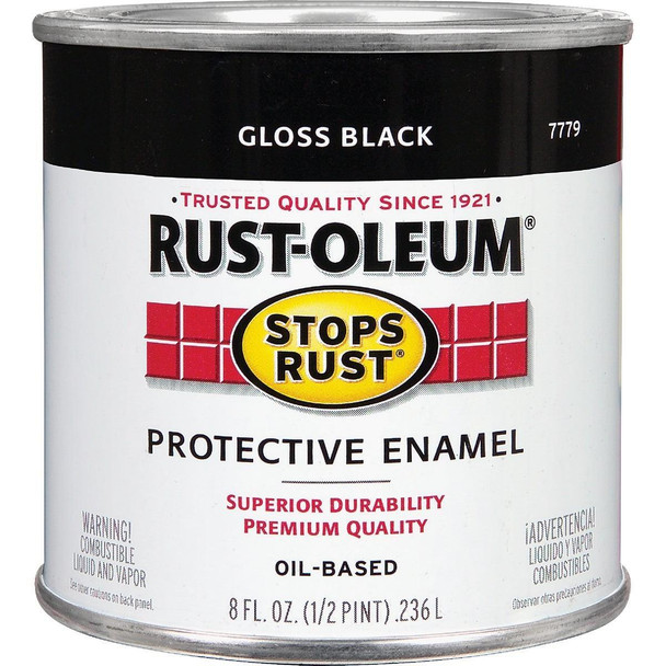 7779730 Rust-Oleum Stops Rust Oil Based Gloss Protective Rust Control Enamel, Black, 1/2 Pt.