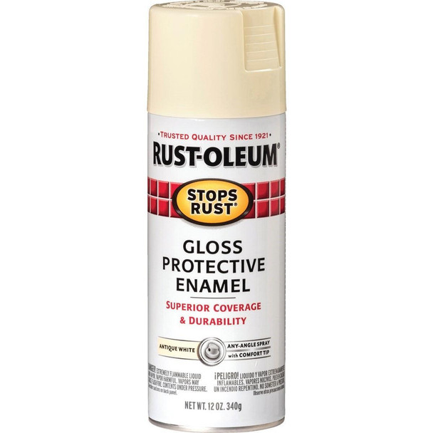 7794830 Rust-Oleum Stops Rust Gloss Antique White 12 Oz. Anti-Rust Spray Paint