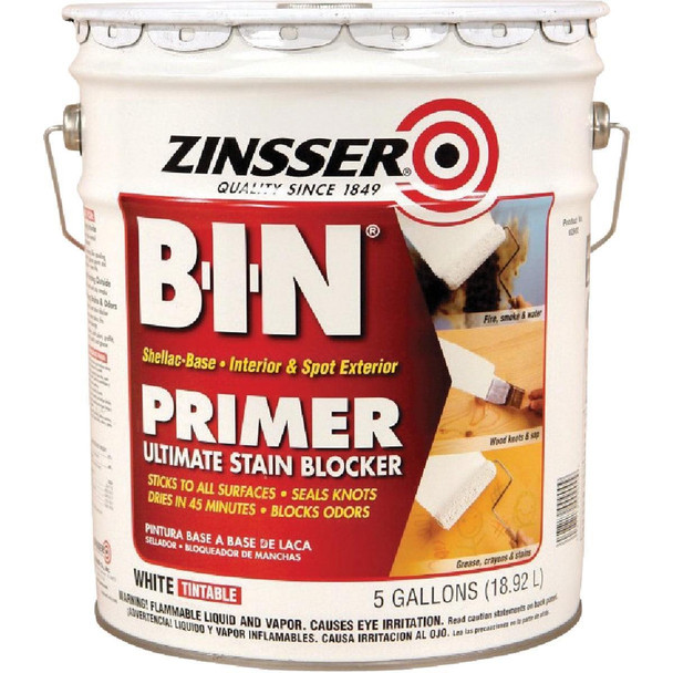 900 Zinsser B-I-N Shellac-Based Ultimate Stain Blocker Interior & Spot Exterior Primer, White, 5 Gal.