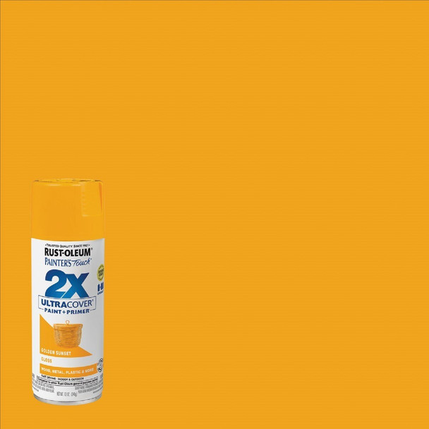 334054 Rust-Oleum Painter's Touch 2X Ultra Cover 12 Oz. Gloss Paint + Primer Spray Paint, Golden Sunset