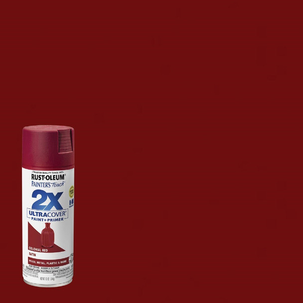334063 Rust-Oleum Painter's Touch 2X Ultra Cover 12 Oz. Satin Paint + Primer Spray Paint, Colonial Red