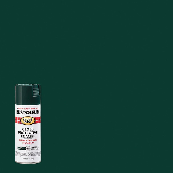 7733830 Rust-Oleum Stops Rust Dark Hunter Green Gloss 12 Oz. Anti-Rust Spray Paint