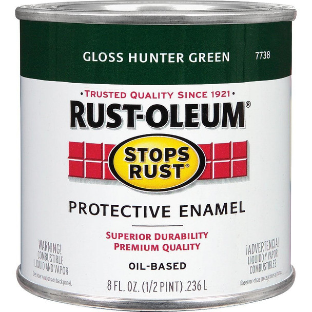 7738730 Rust-Oleum Stops Rust Oil Based Gloss Protective Rust Control Enamel, Hunter Green, 1/2 Pt.