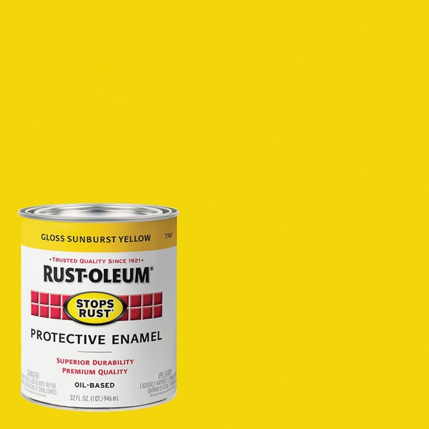 7747502 Rust-Oleum Stops Rust Oil Based Gloss Protective Rust Control Enamel, Sunburst Yellow, 1 Qt.