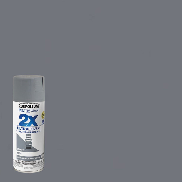 334069 Rust-Oleum Painter's Touch 2X Ultra Cover 12 Oz. Satin Paint + Primer Spray Paint, Granite
