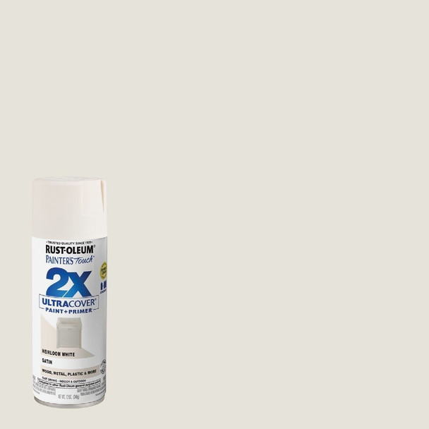 334071 Rust-Oleum Painter's Touch 2X Ultra Cover 12 Oz. Satin Paint + Primer Spray Paint, Heirloom White