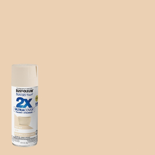 334073 Rust-Oleum Painter's Touch 2X Ultra Cover 12 Oz. Satin Paint + Primer Spray Paint, Ivory Silk