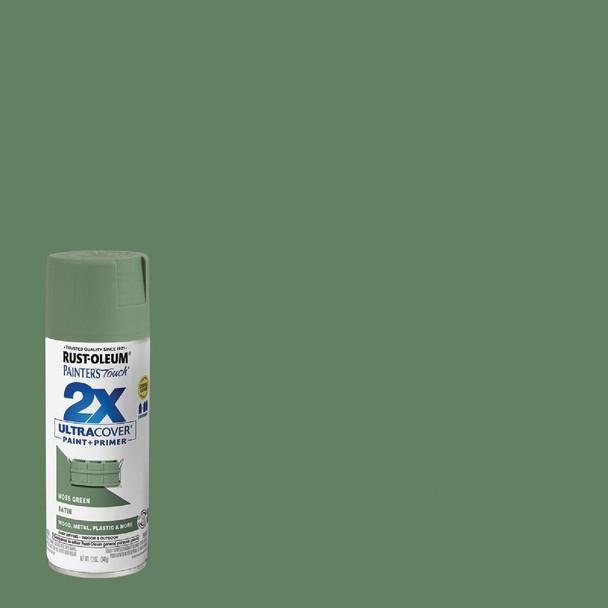 334075 Rust-Oleum Painter's Touch 2X Ultra Cover 12 Oz. Satin Paint + Primer Spray Paint, Moss Green