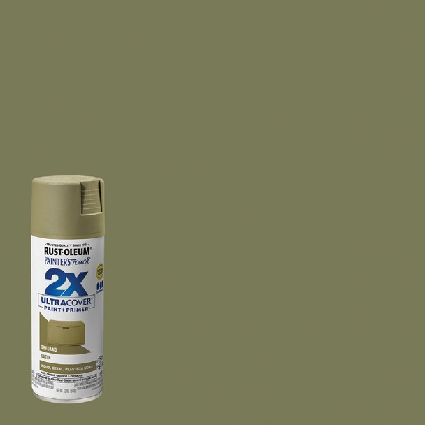 334077 Rust-Oleum Painter's Touch 2X Ultra Cover 12 Oz. Satin Paint + Primer Spray Paint, Oregano