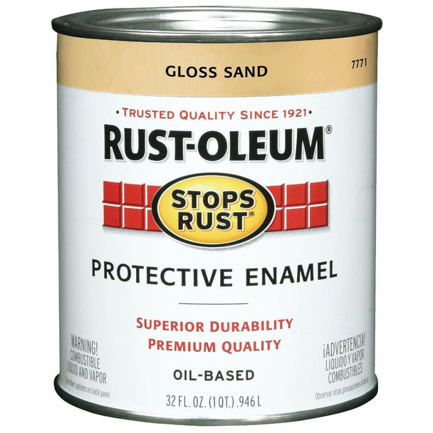 7771502 Rust-Oleum Stops Rust Oil Based Gloss Protective Rust Control Enamel, Sand, 1 Qt.
