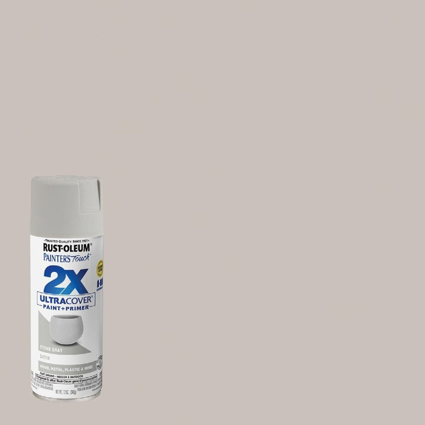 334086 Rust-Oleum Painter's Touch 2X Ultra Cover 12 Oz. Satin Paint + Primer Spray Paint, Stone Gray