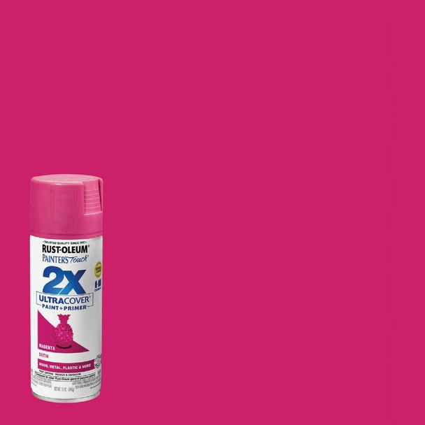 334087 Rust-Oleum Painter's Touch 2X Ultra Cover 12 Oz. Satin Paint + Primer Spray Paint, Magenta