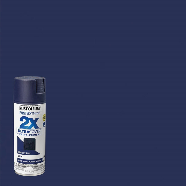 334091 Rust-Oleum Painter's Touch 2X Ultra Cover 12 Oz. Satin Paint + Primer Spray Paint, Midnight Blue