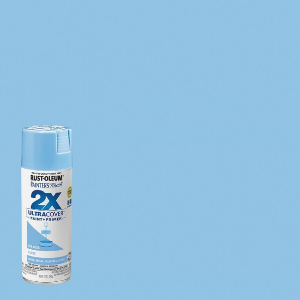 334045 Rust-Oleum Painter's Touch 2X Ultra Cover 12 Oz. Gloss Paint + Primer Spray Paint, Spa Blue