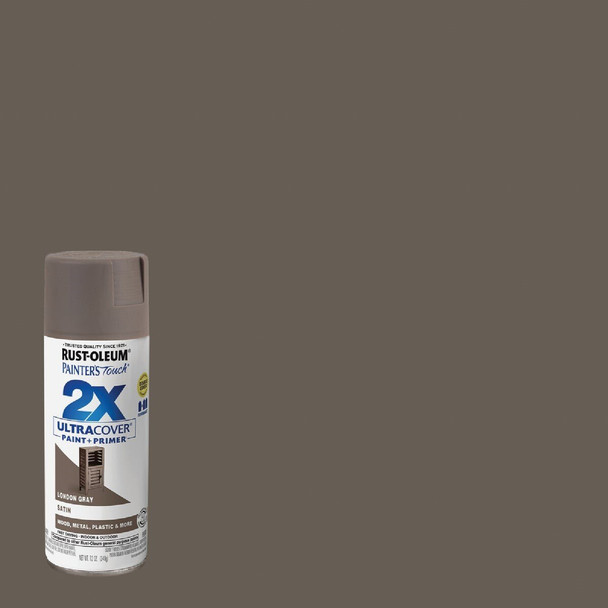 346953 Rust-Oleum Painter's Touch 2X Ultra Cover 12 Oz. Satin Paint + Primer Spray Paint, London Gray