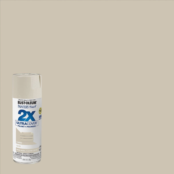 334023 Rust-Oleum Painter's Touch 2X Ultra Cover 12 Oz. Gloss Paint + Primer Spray Paint, Almond