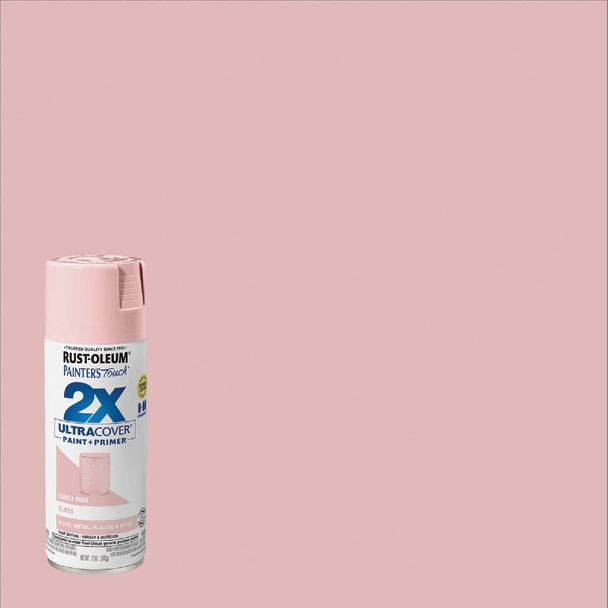 334028 Rust-Oleum Painter's Touch 2X Ultra Cover 12 Oz. Gloss Paint + Primer Spray Paint, Candy Pink