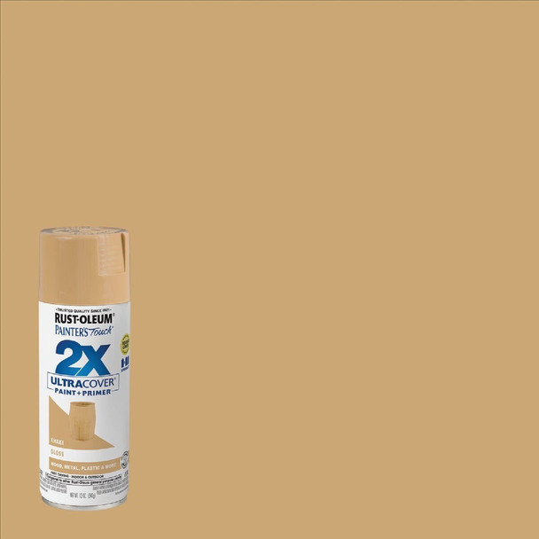 334037 Rust-Oleum Painter's Touch 2X Ultra Cover 12 Oz. Gloss Paint + Primer Spray Paint, Khaki