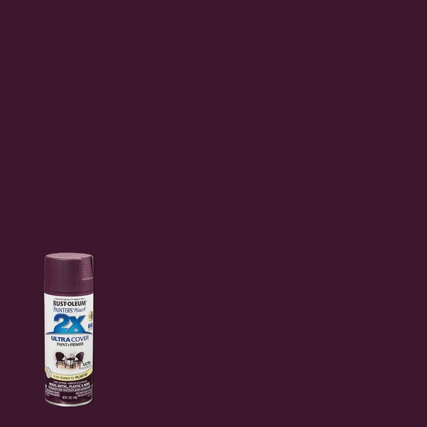 257419 Rust-Oleum Painter's Touch 2X Ultra Cover 12 Oz. Satin Paint + Primer Spray Paint, Aubergine