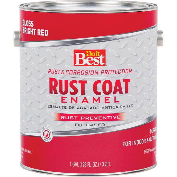 203702D Rust Coat Oil-Based Gloss Enamel, Bright Red, 1 Gal.