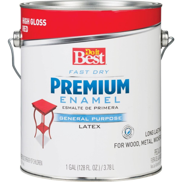 203761D Fast Dry Acrylic Latex Gloss Premium Enamel, Red, 1 Gal.
